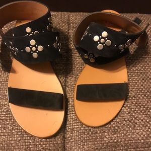 Frye Beaded  Gladiator Flat Sandals Black 7.5
